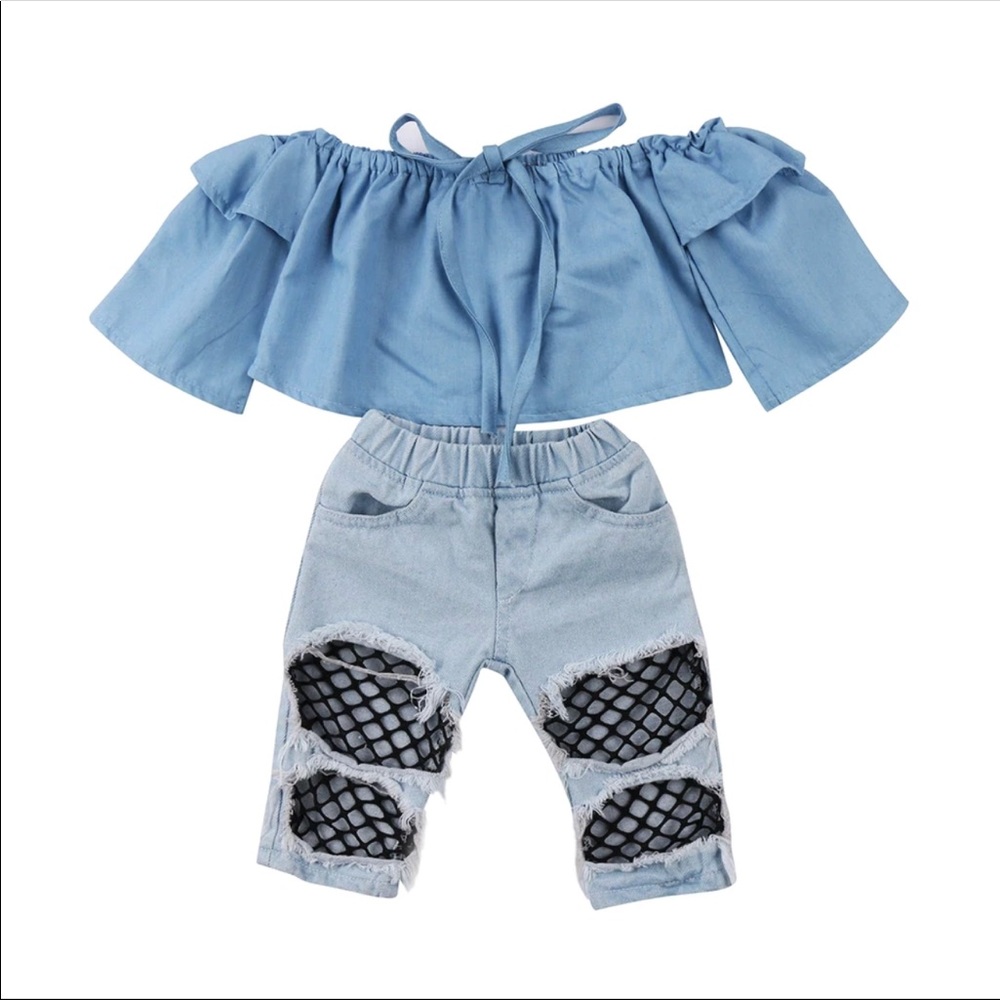 Baby Girl FishNet Pants And Ruffle Top